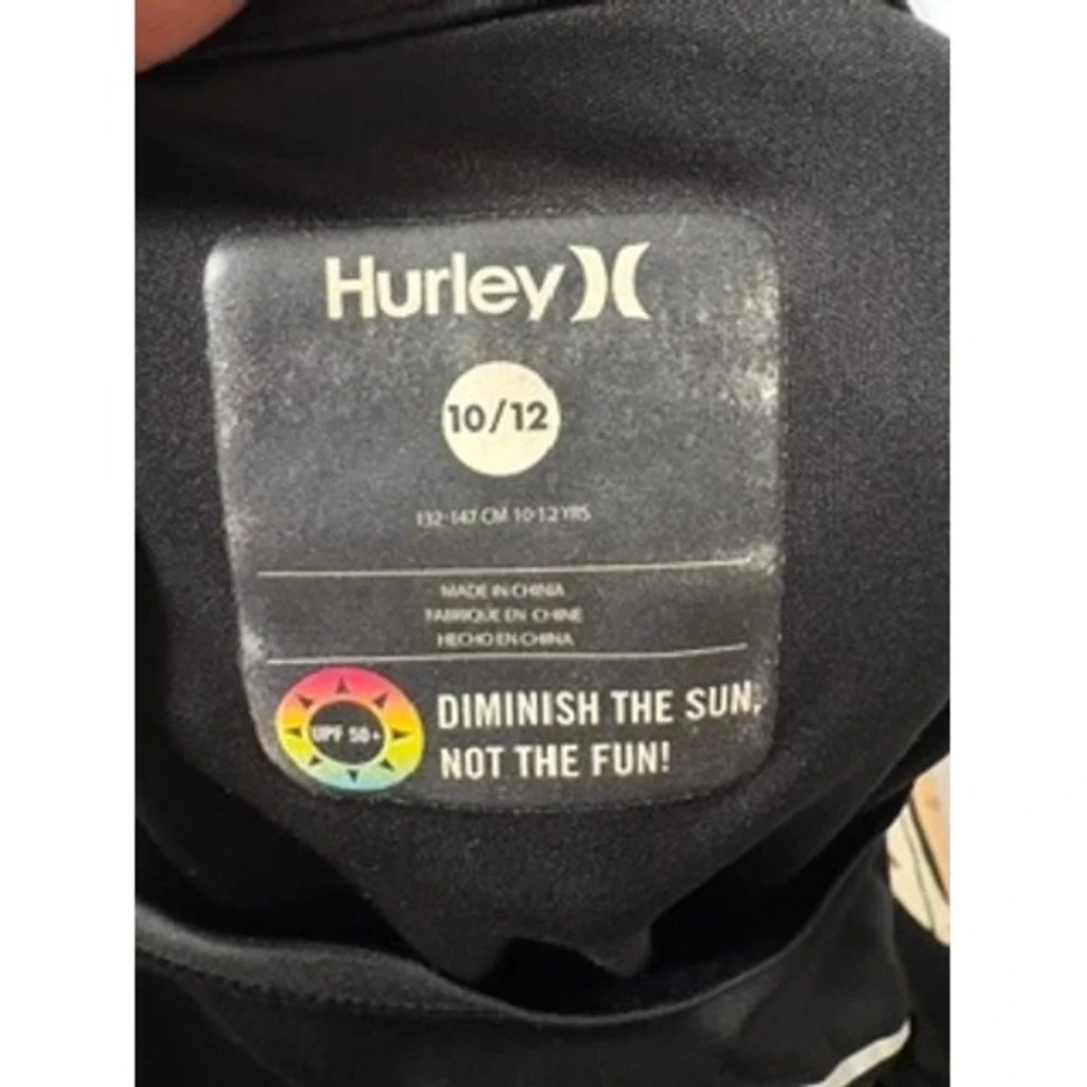 Hurley Kids Black H2O-Dri Long Sleeve Rash Guard UPF 50+ Swim Shirt Size 10/12